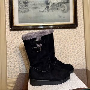 Black Suede Boots with Buckle Detail